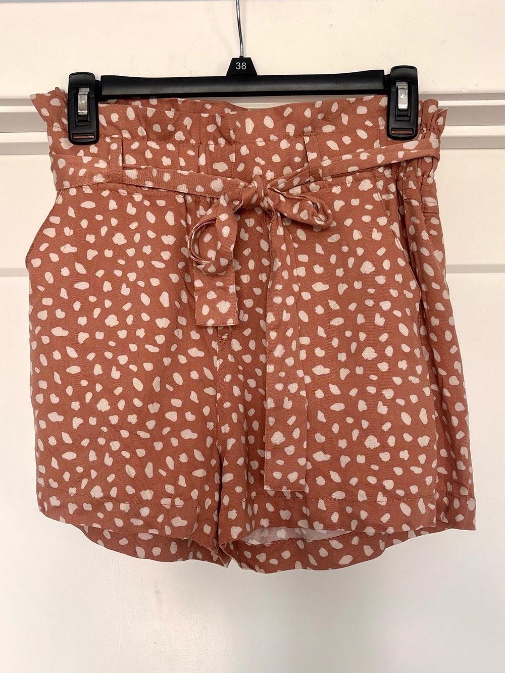 Thread + Supply Clay & White Spot Print Paperbag/  Tie Waist Boho Shorts- Sz S
